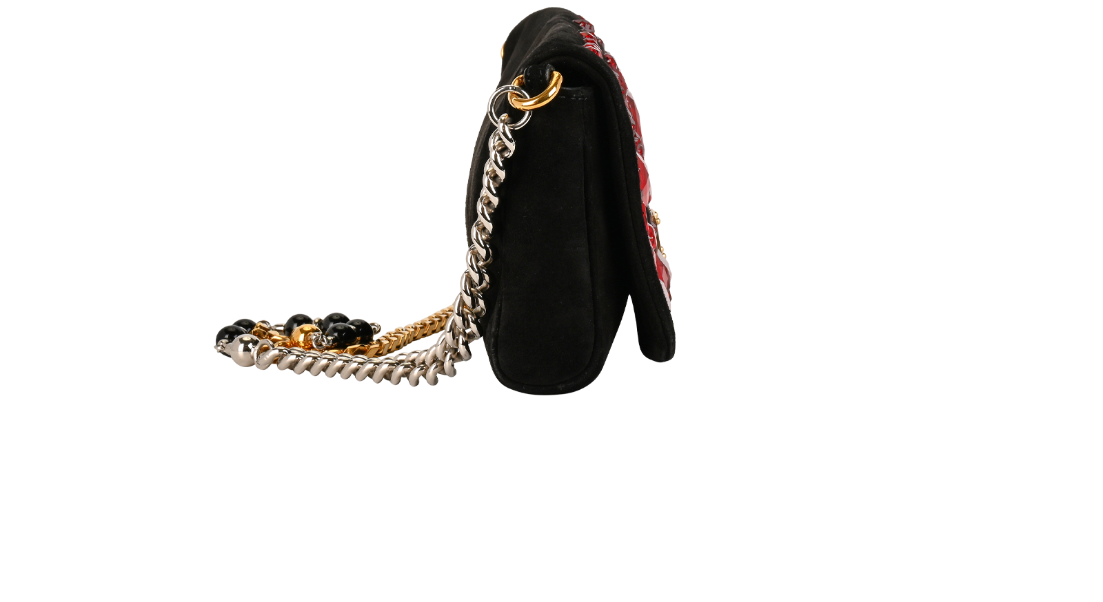 Embellished Shoulder Bag, &pound;350, Handbags, Black/Red, Leather, Side view